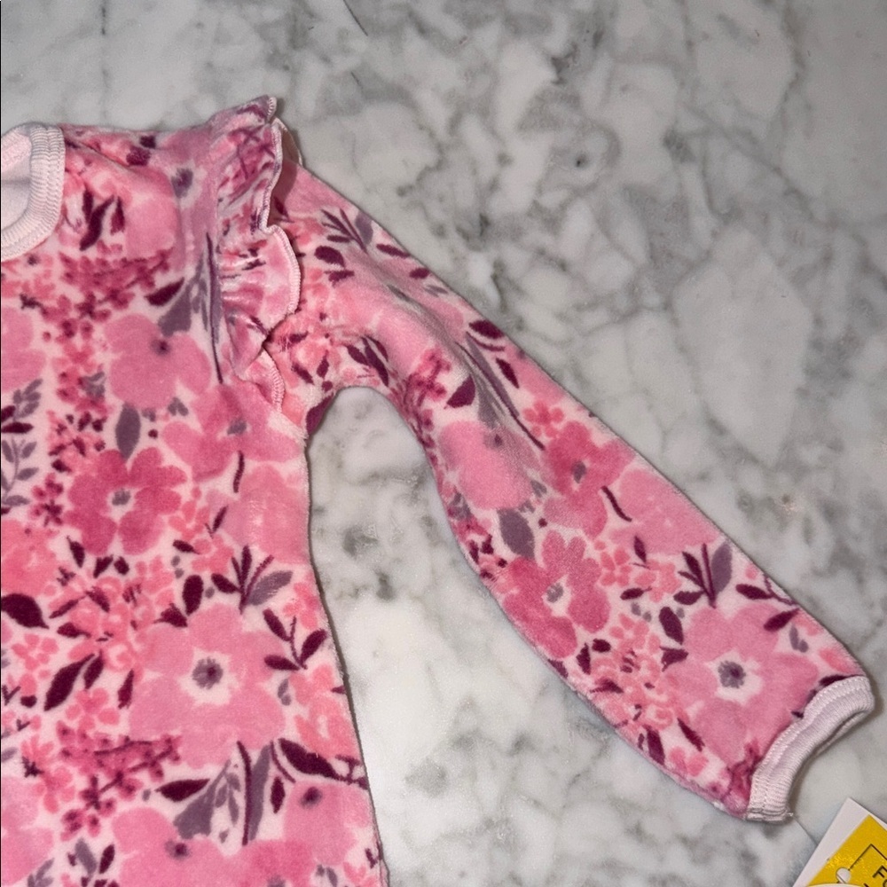 NWT Magnetic Me Velour Pink Floral Footie 9/12M - Picture 4 of 7